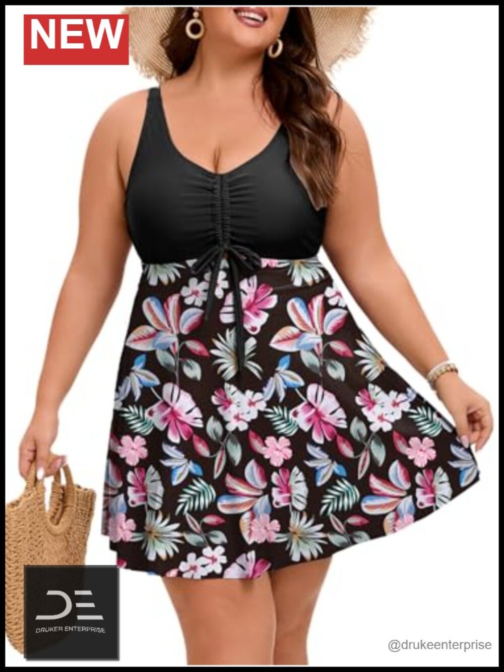 Plus Size Swimdress Tummy Control Tankini with Boyshorts